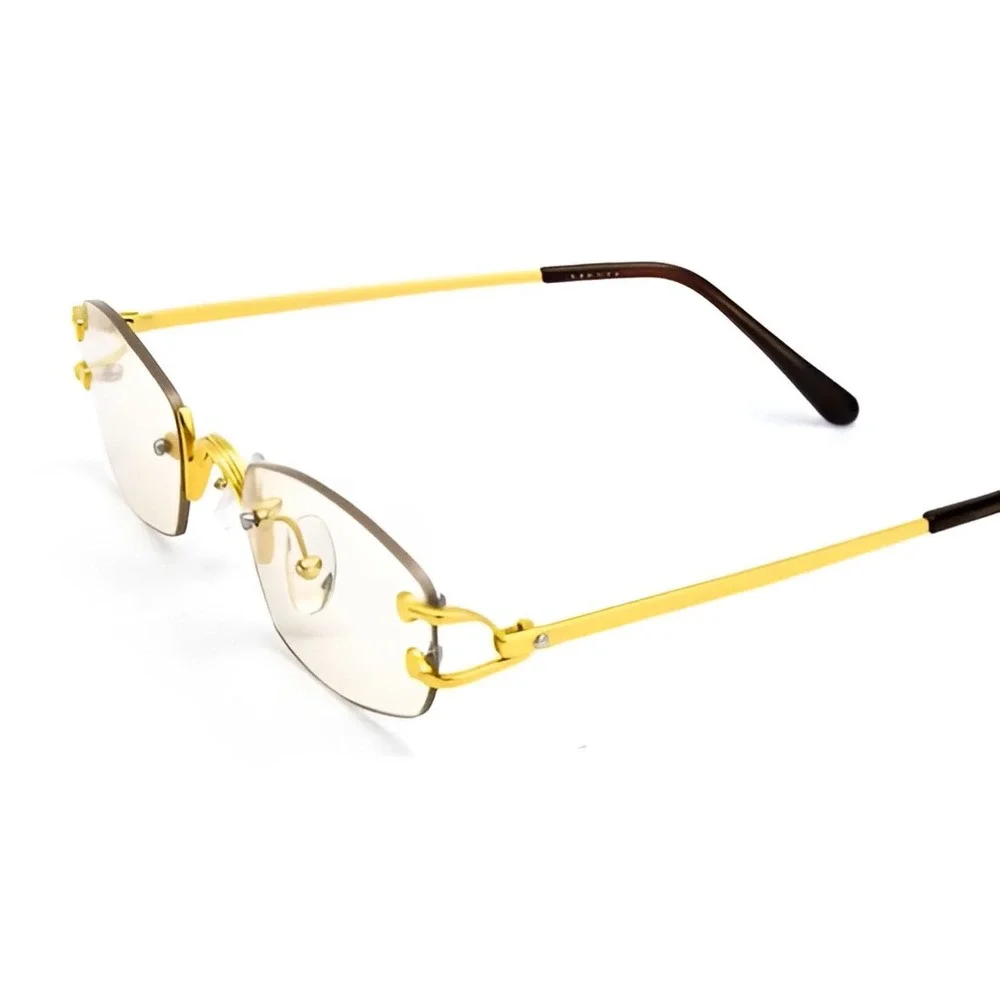 Rimless Sunglasses Gold Frame‎ Rectangle Lens Fashion Eyewear Men